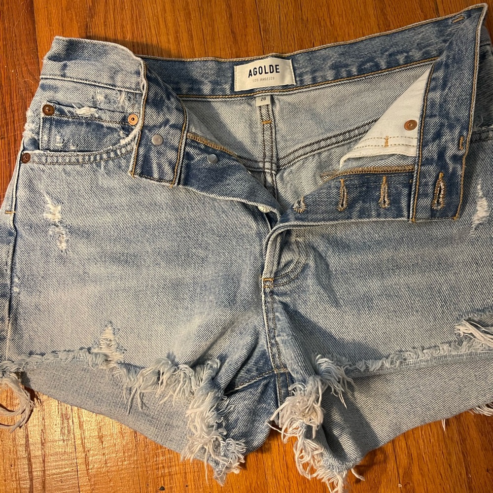 Agolde Women's Frayed Jean Shorts - Light Blue